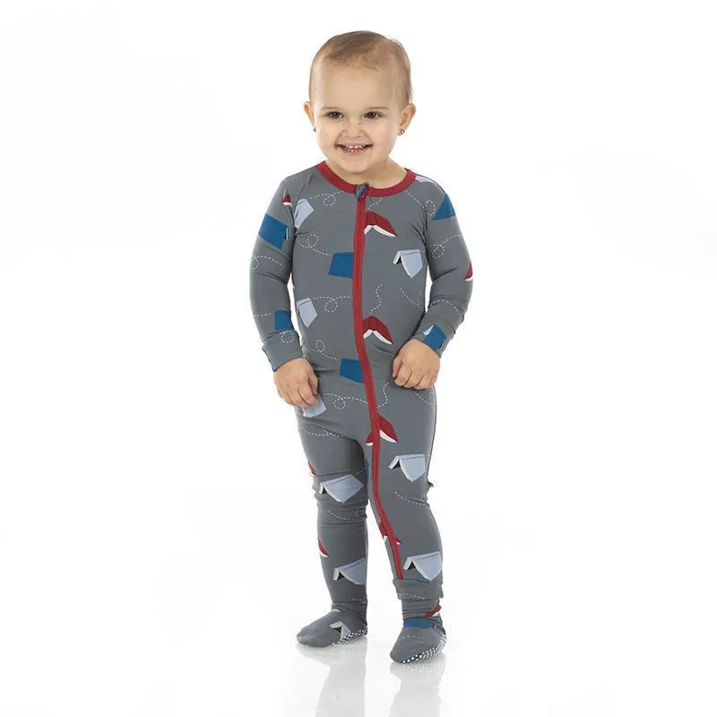 KicKee Pants Footie with Zipper - Slate Flying Books