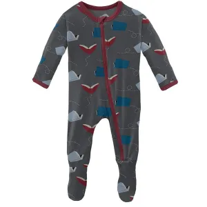 KicKee Pants Footie with Zipper - Slate Flying Books