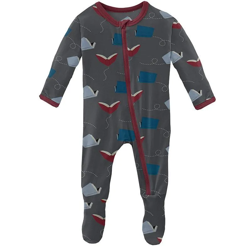 KicKee Pants Footie with Zipper - Slate Flying Books