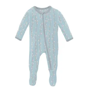 KicKee Pants Footie with Zipper - Spring Sky Pussy Willows