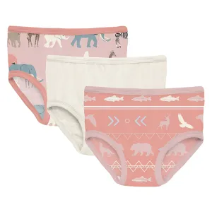 Kickee Pants Girls Print Underwear Set of 3 - Baby Rose Just So Animals, Natural & Blush Native Tribal Lore