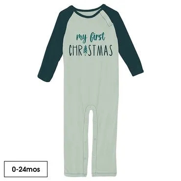 Kickee Pants Graphic Ruffle Raglan Romper - Aloe First Christmas