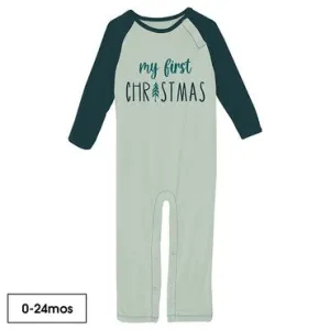 Kickee Pants Graphic Ruffle Raglan Romper - Aloe First Christmas