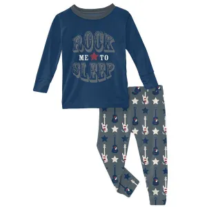 KicKee Pants Graphic Tee Pajama Set - Slate Guitars and Stars