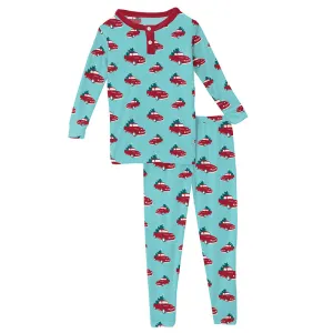 KicKee Pants Henley Pajama Set - Iceberg Trucks and Trees