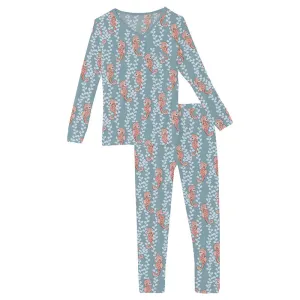 KicKee Pants L/S Kimono Pajama Set - Stormy Seahorses