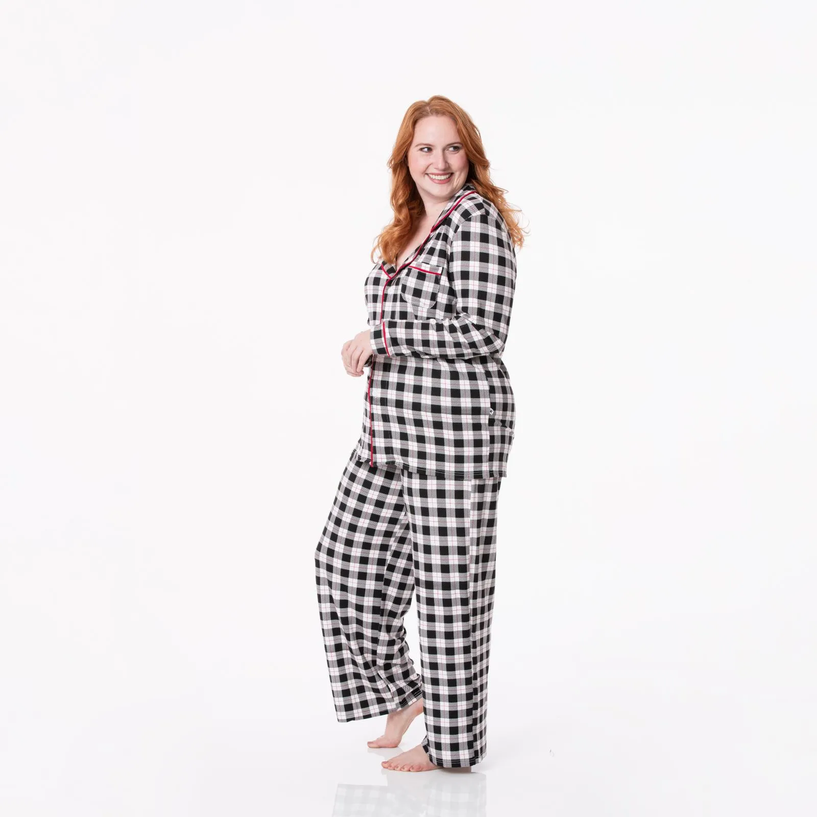 KicKee Pants Midnight Holiday Plaid Women's L/S Collared Pajama Set