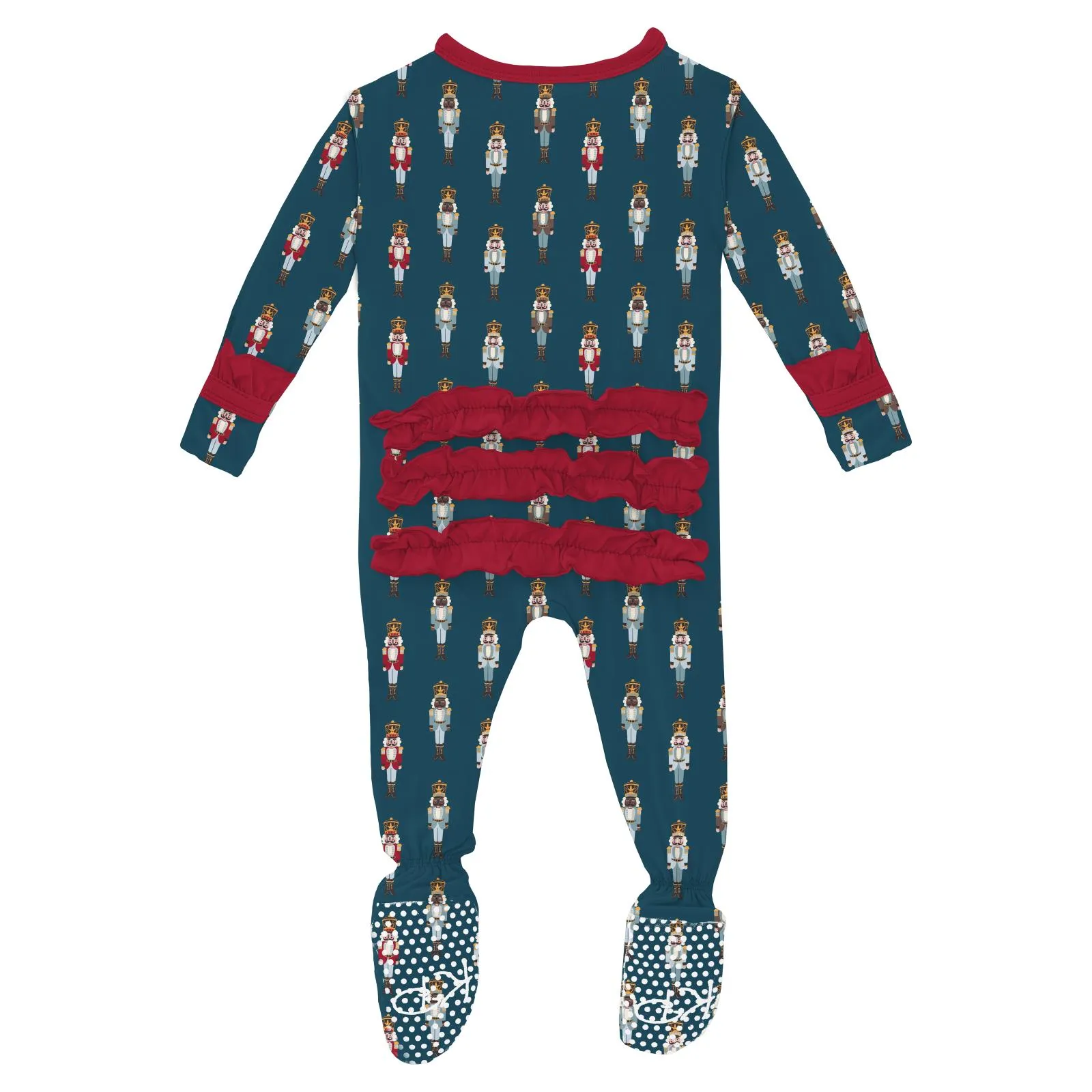 Kickee Pants Peacock Nutcrackers Print Classic Ruffle Footie