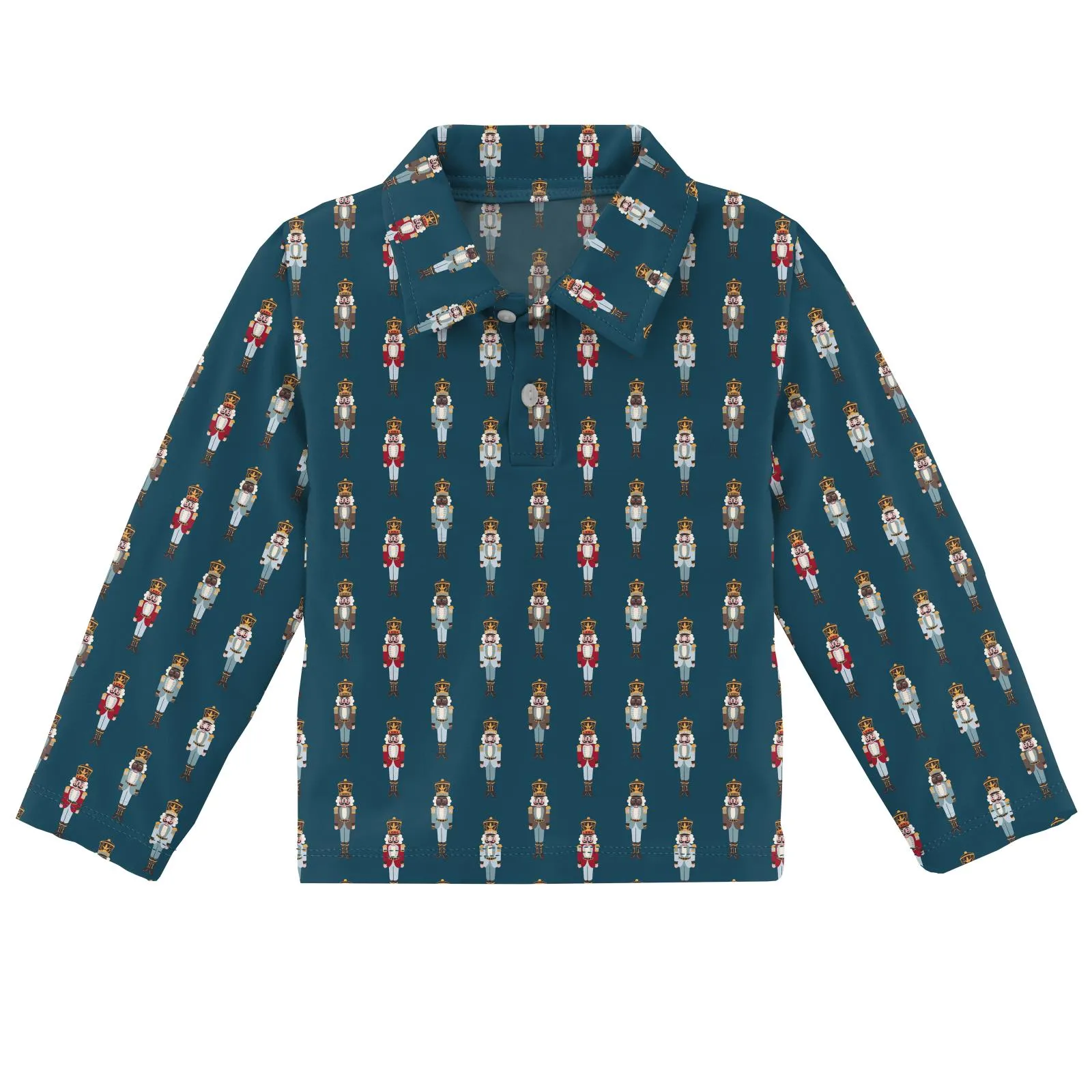 Kickee Pants Peacock Nutcrackers Print Long Sleeve Polo