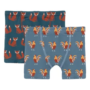 Kickee Pants Print Boxer Briefs Set in Peacock Fox & Parisian Rooster