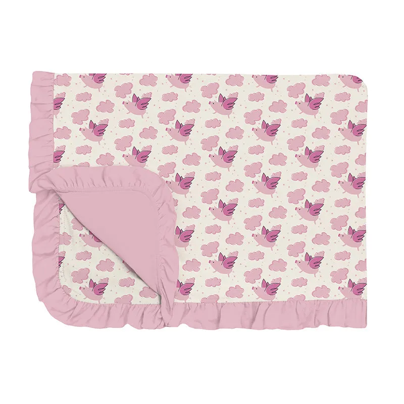 KicKee Pants Ruffle Toddler Blanket - Natural Flying Pigs