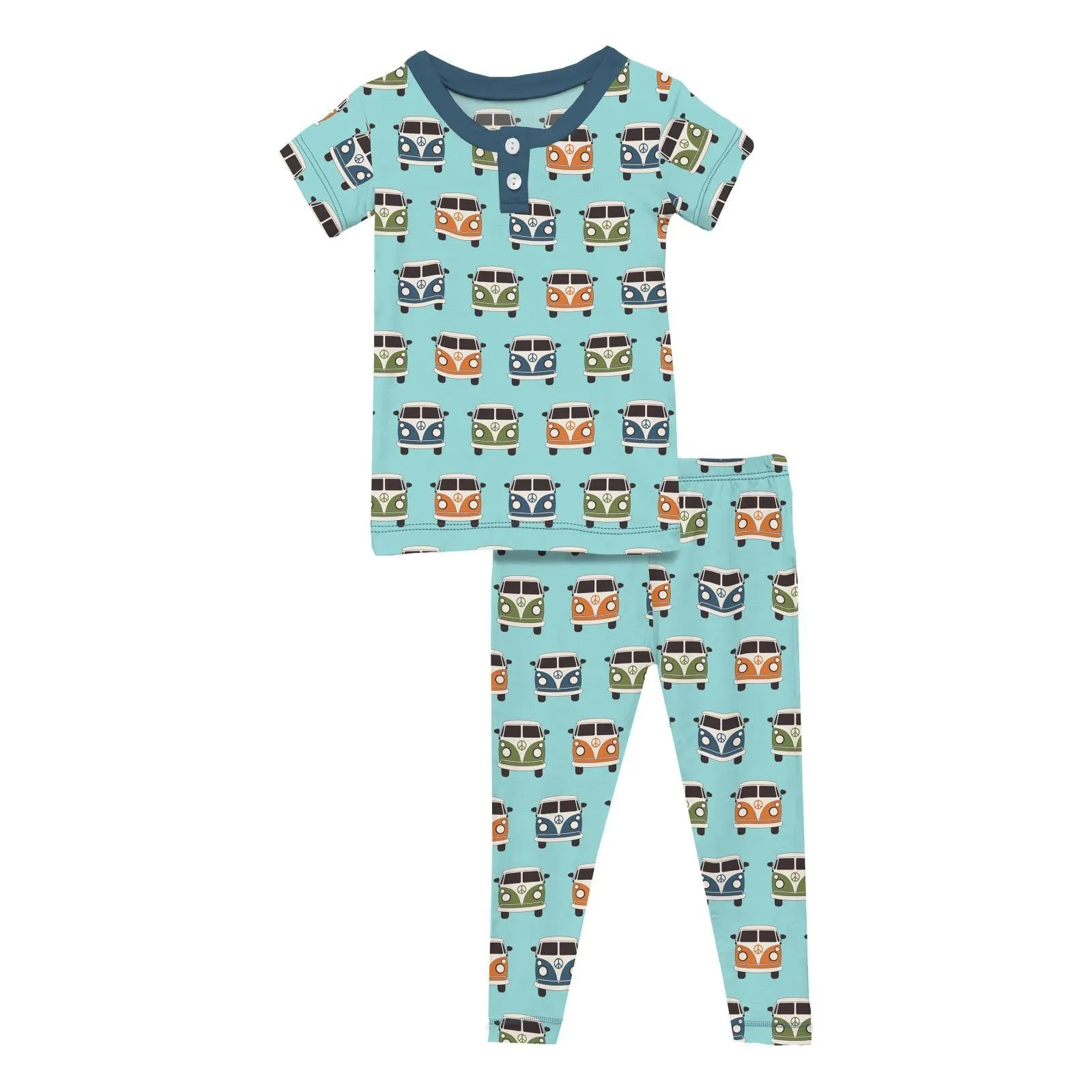 KicKee Pants Short Sleeve Henley Pajama Set - Summer Sky Vintage Vans