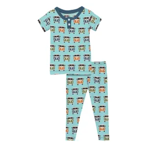 KicKee Pants Short Sleeve Henley Pajama Set - Summer Sky Vintage Vans