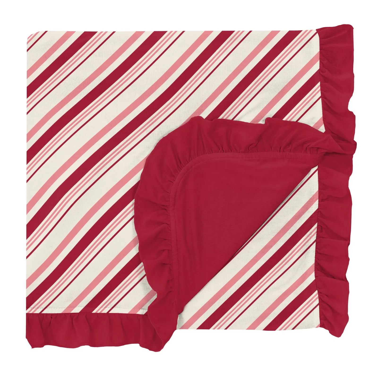 KicKee Pants Strawberry Candy Cane Stripe Ruffle Toddler Blanket