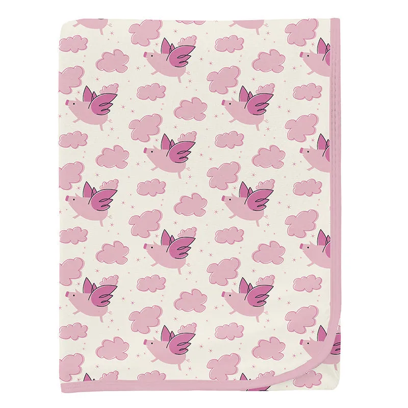 KicKee Pants Swaddling Blanket - Natural Flying Pigs