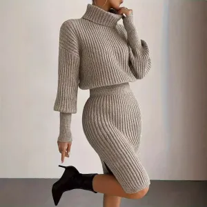 Knit Ribbed Turtleneck Sweater Dress
