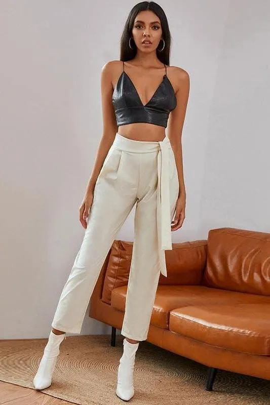 Knotted Belt White Women Pants
