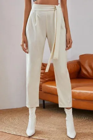 Knotted Belt White Women Pants