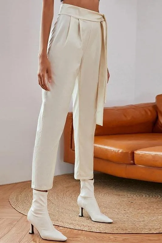 Knotted Belt White Women Pants