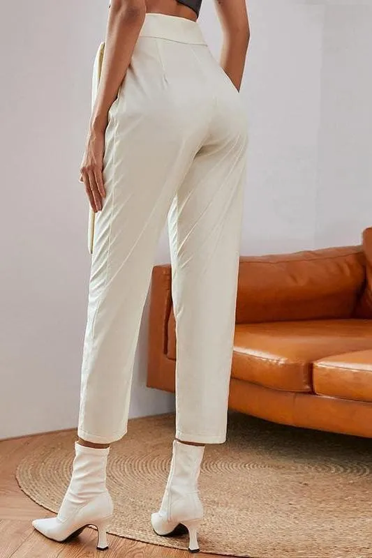 Knotted Belt White Women Pants