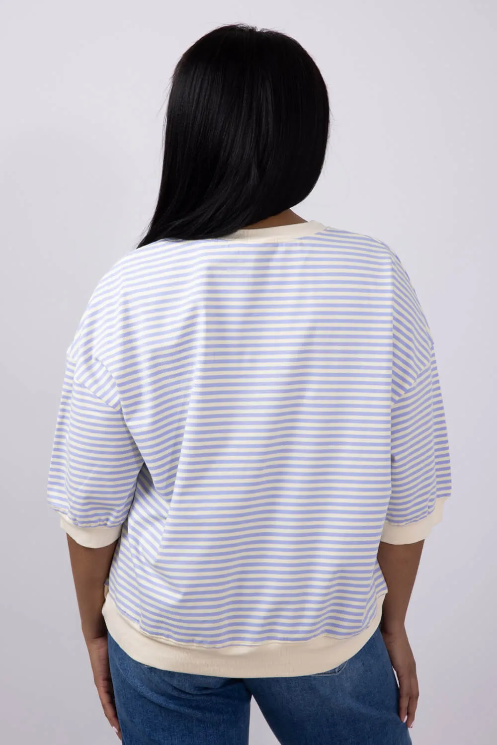 La Miel Striped Banded Hem Top for Women in Lavender | MCT7688-LAVENDER