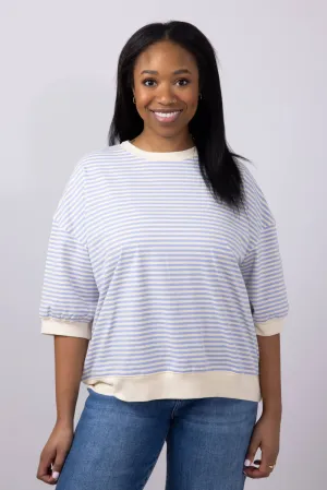 La Miel Striped Banded Hem Top for Women in Lavender | MCT7688-LAVENDER