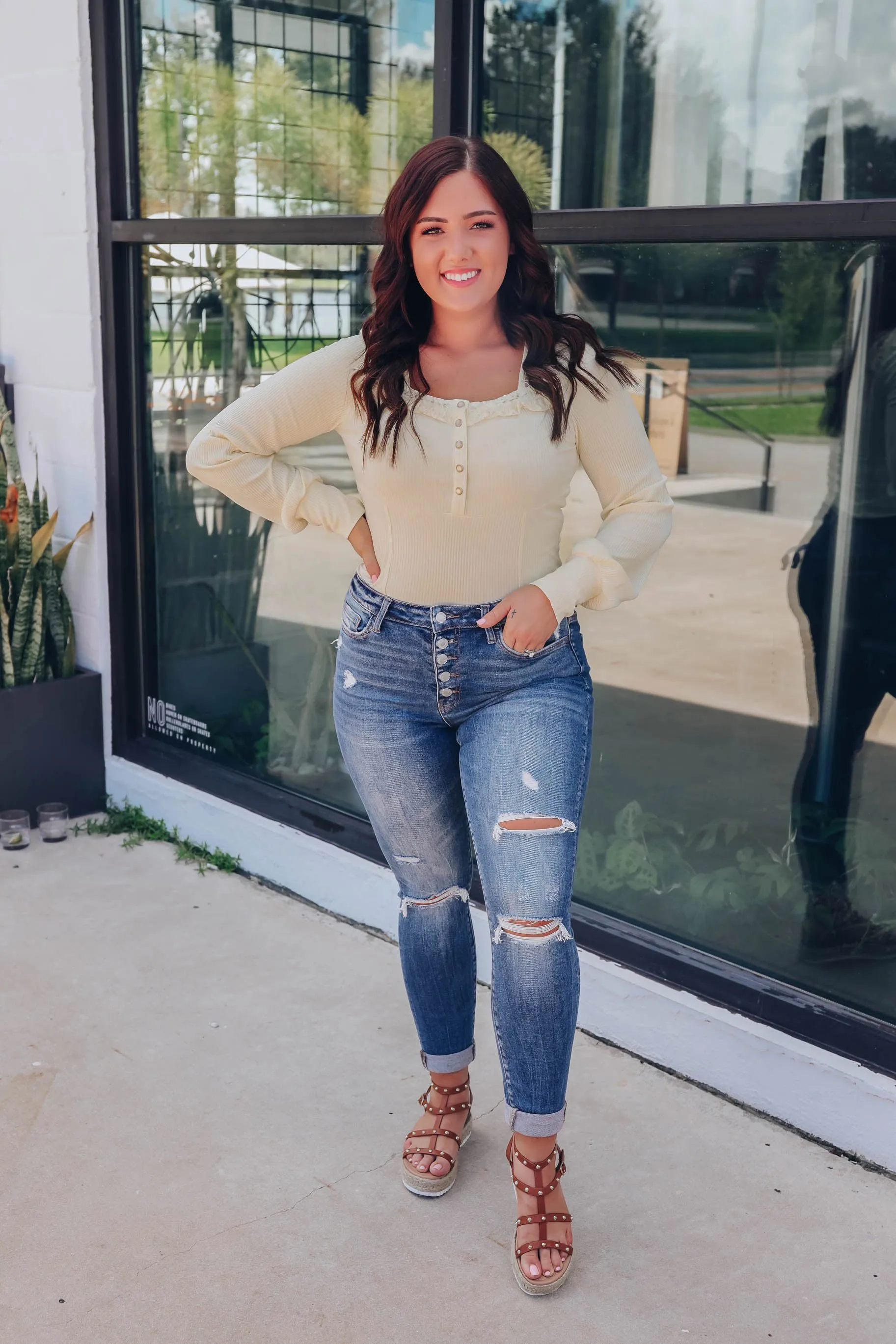 La Presa Square Neck Top - Butter