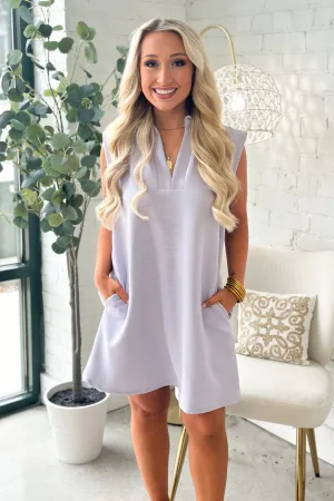 Lavender Collar Ribbed Sleeveless Dress