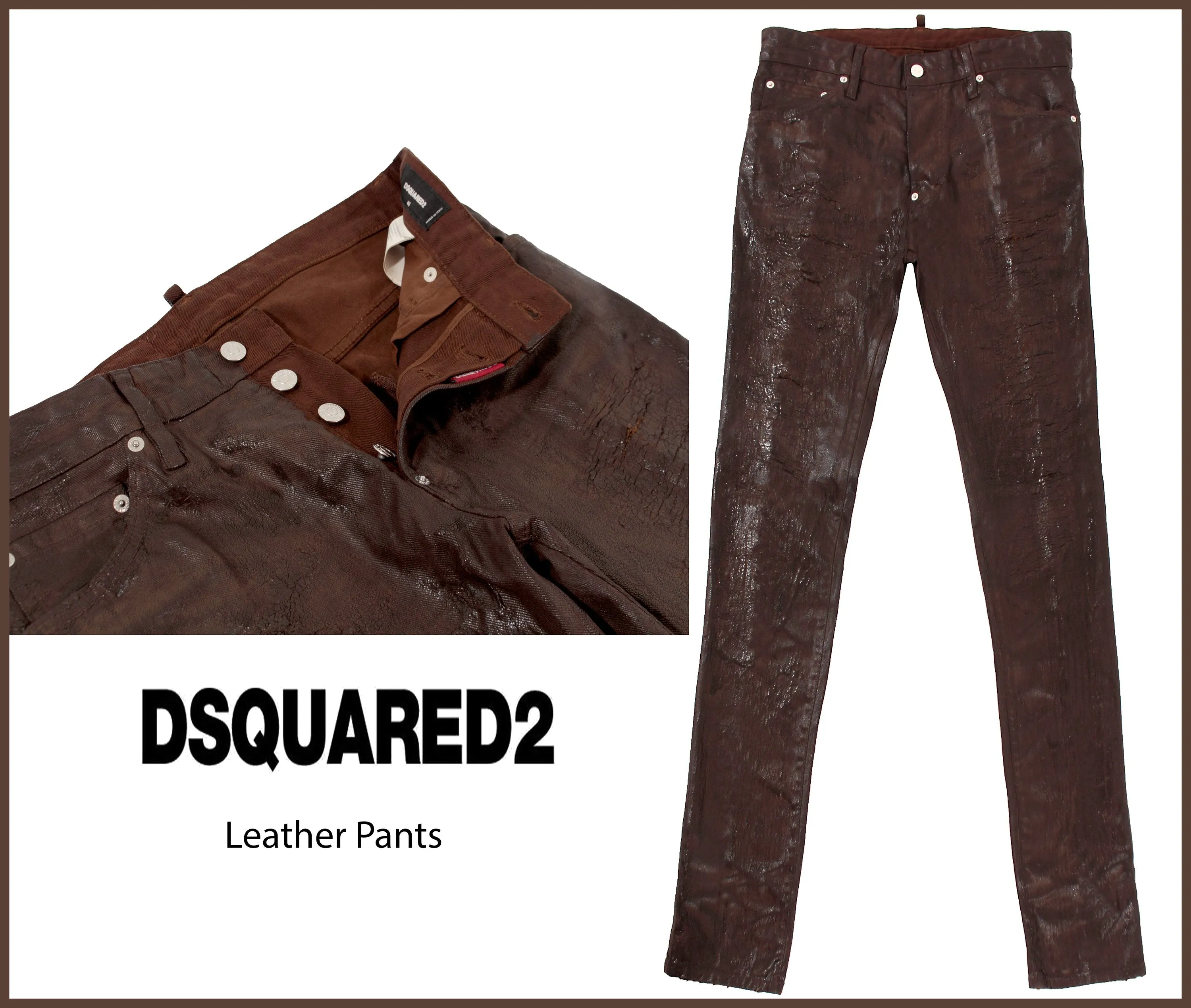 Leather 5 Pocket Pants - Brown