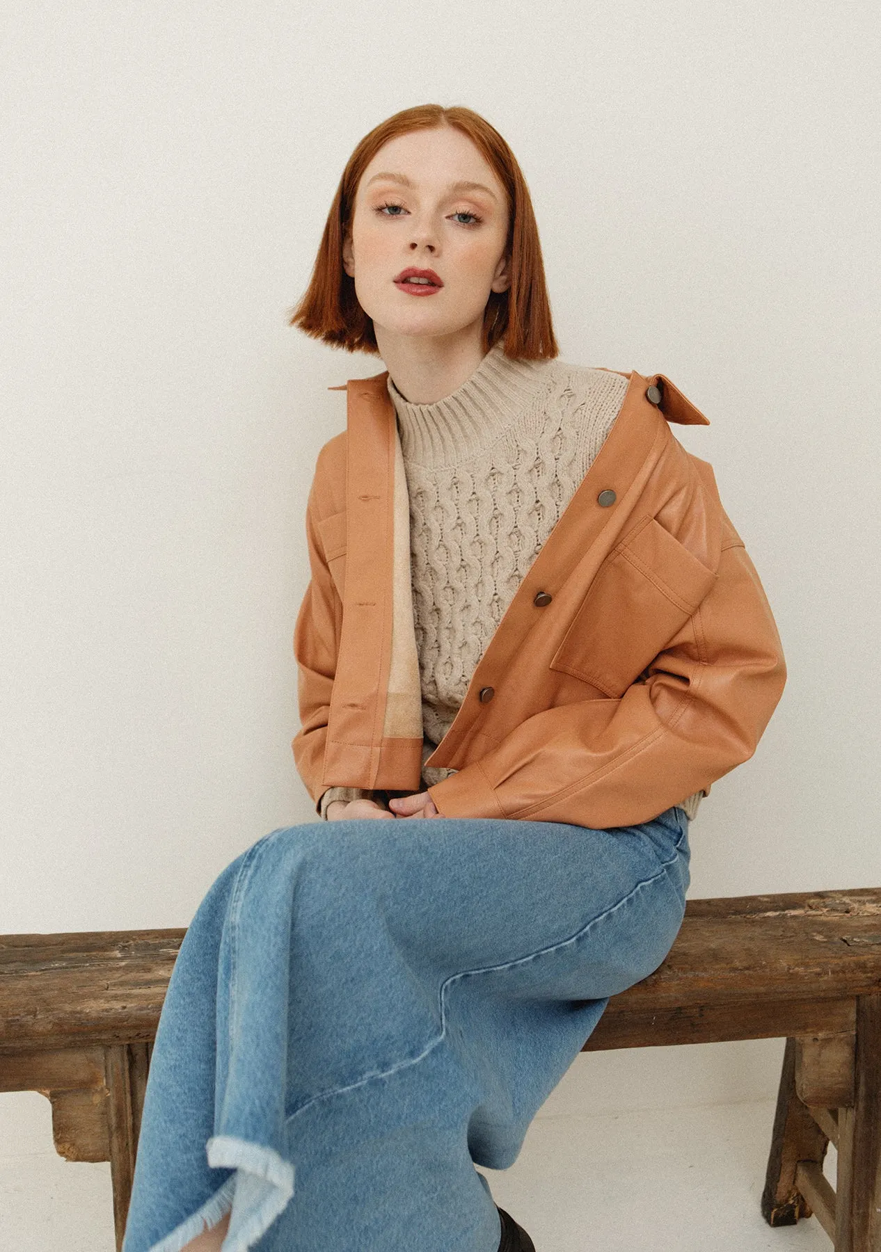 Leather Button Crop Jacket