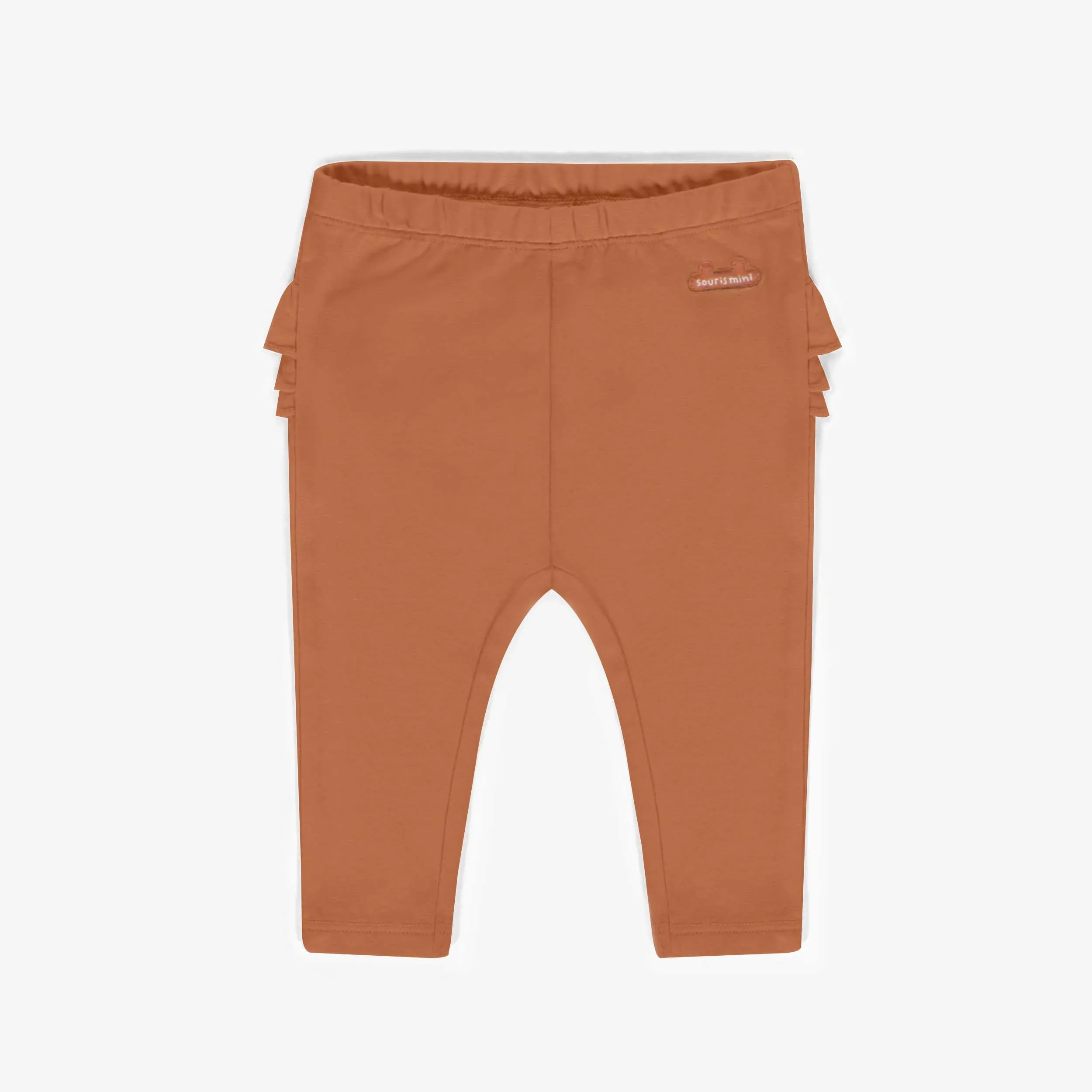 Legging brun cuivré à volants en coton biologique, naissance  || Amber brown ruffled leggings in organic cotton, newborn