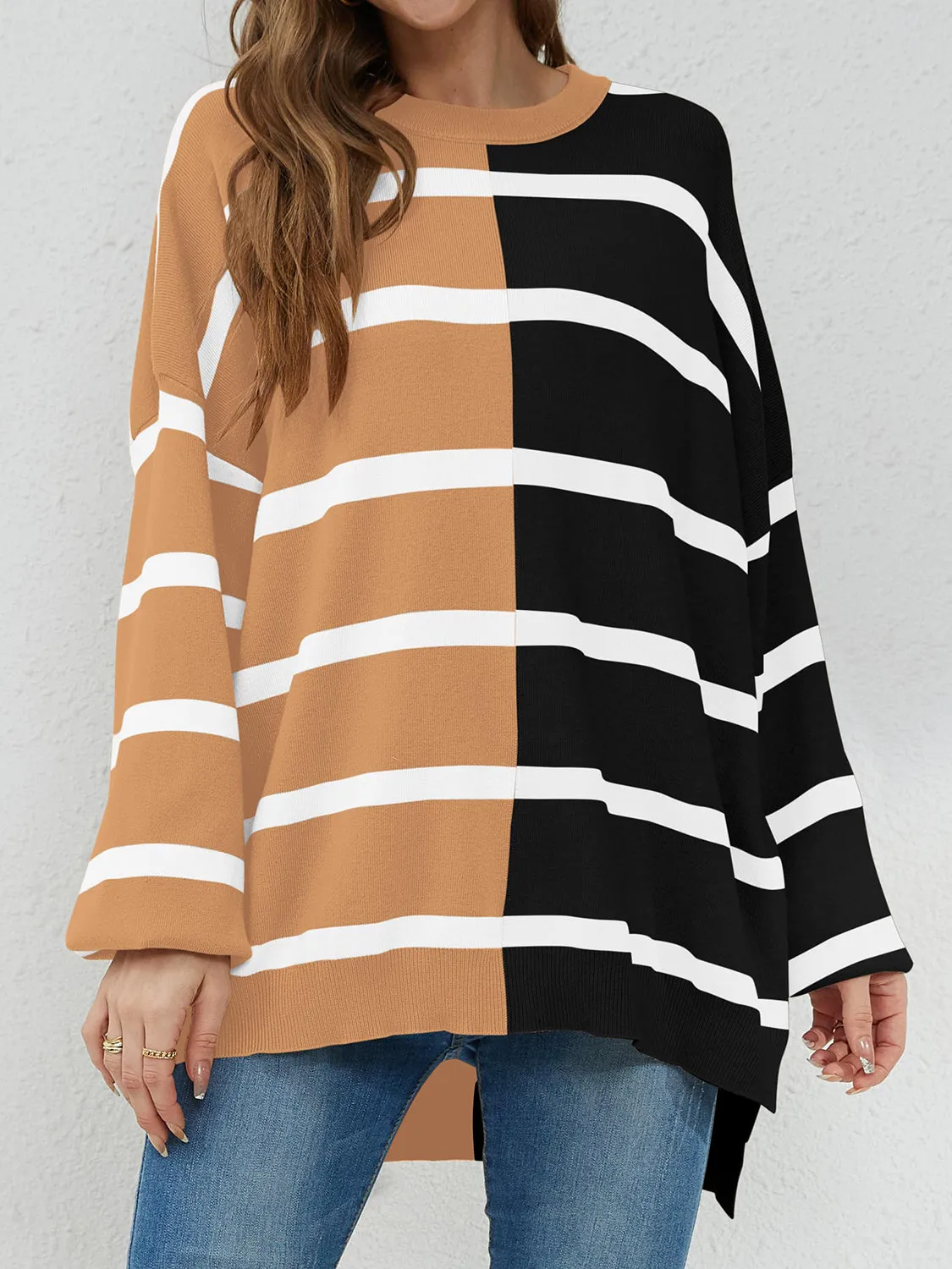 Lennon Striped Round Neck Long Sleeve Sweater