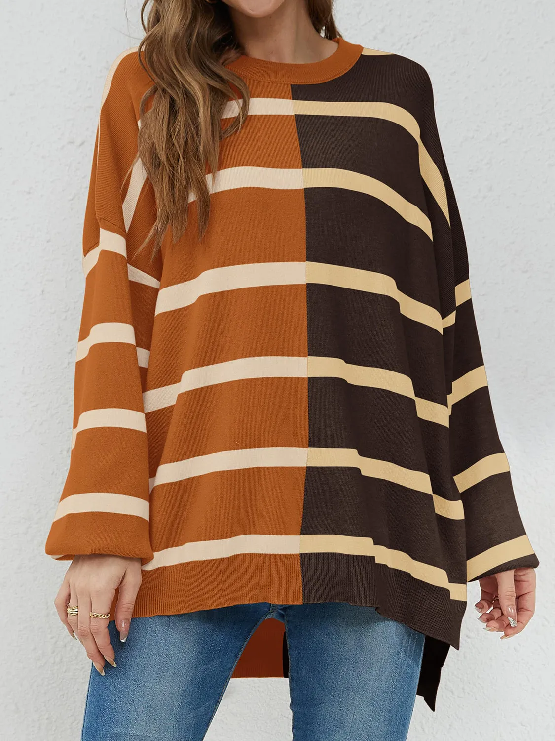 Lennon Striped Round Neck Long Sleeve Sweater