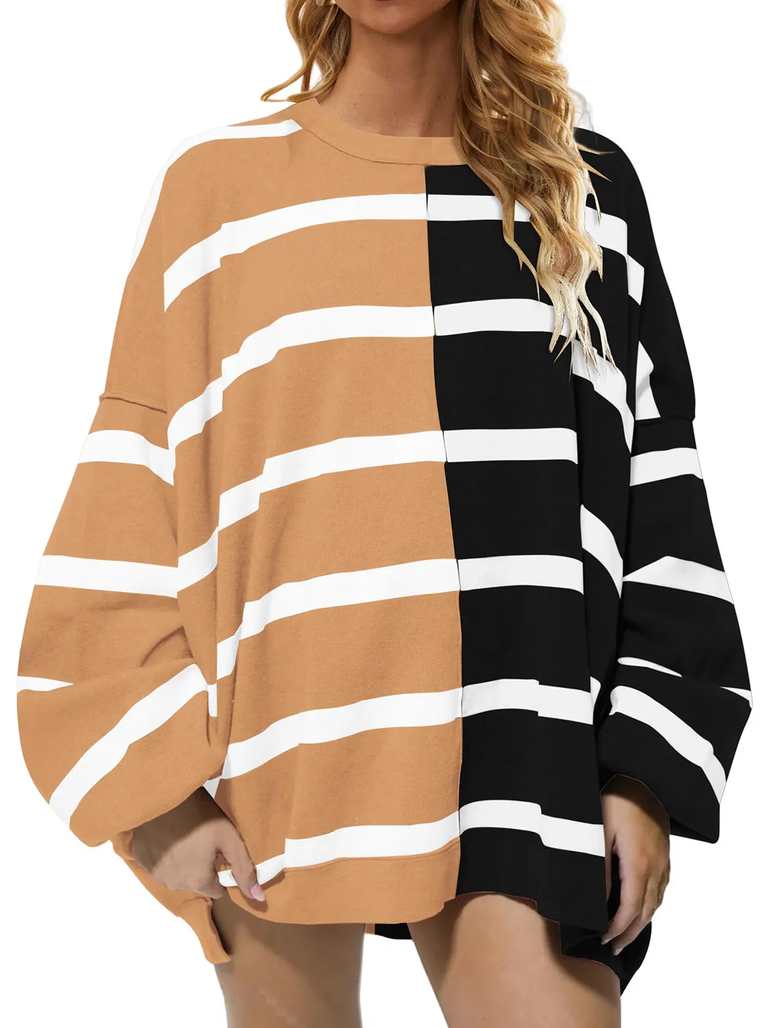 Lennon Striped Round Neck Long Sleeve Sweater
