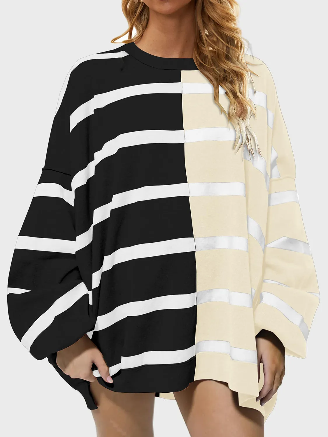Lennon Striped Round Neck Long Sleeve Sweater