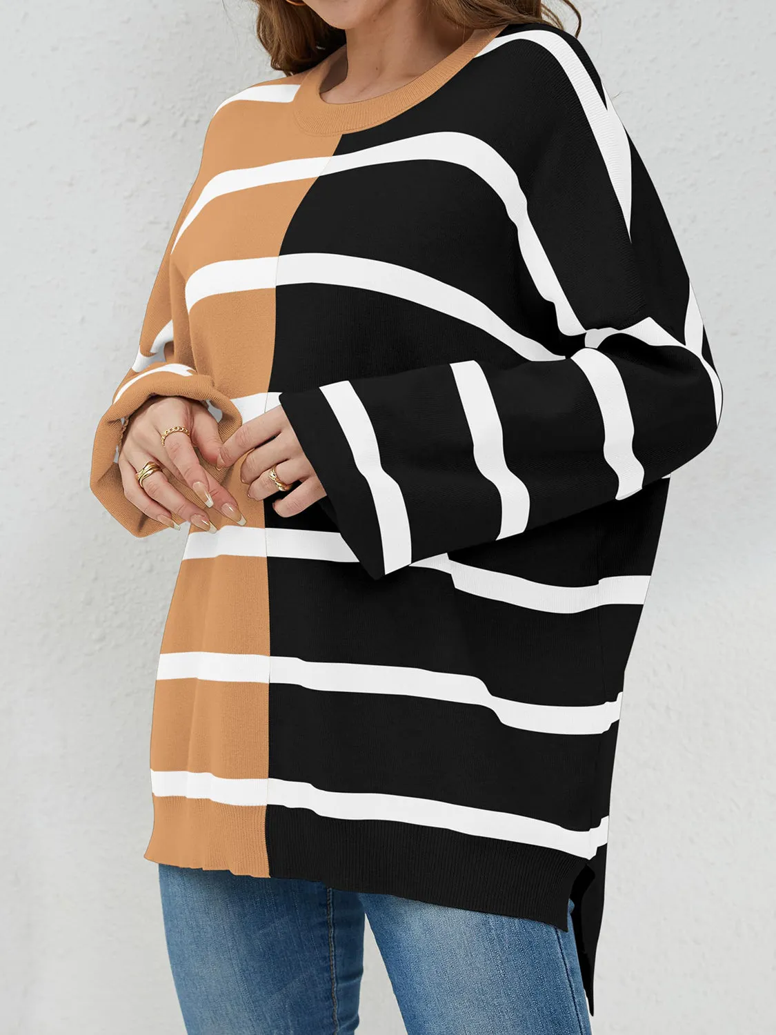 Lennon Striped Round Neck Long Sleeve Sweater