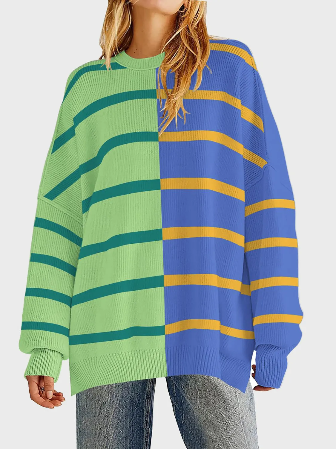 Lennon Striped Round Neck Long Sleeve Sweater