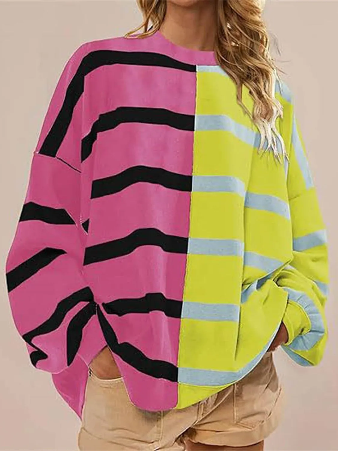 Lennon Striped Round Neck Long Sleeve Sweater