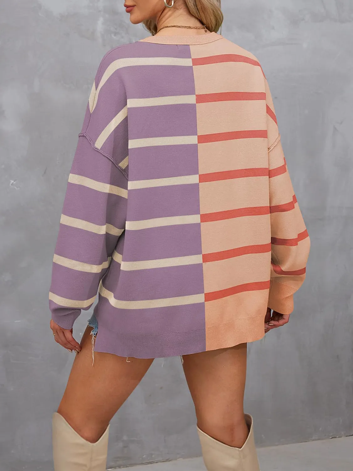 Lennon Striped Round Neck Long Sleeve Sweater