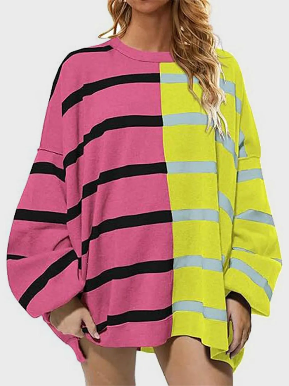 Lennon Striped Round Neck Long Sleeve Sweater