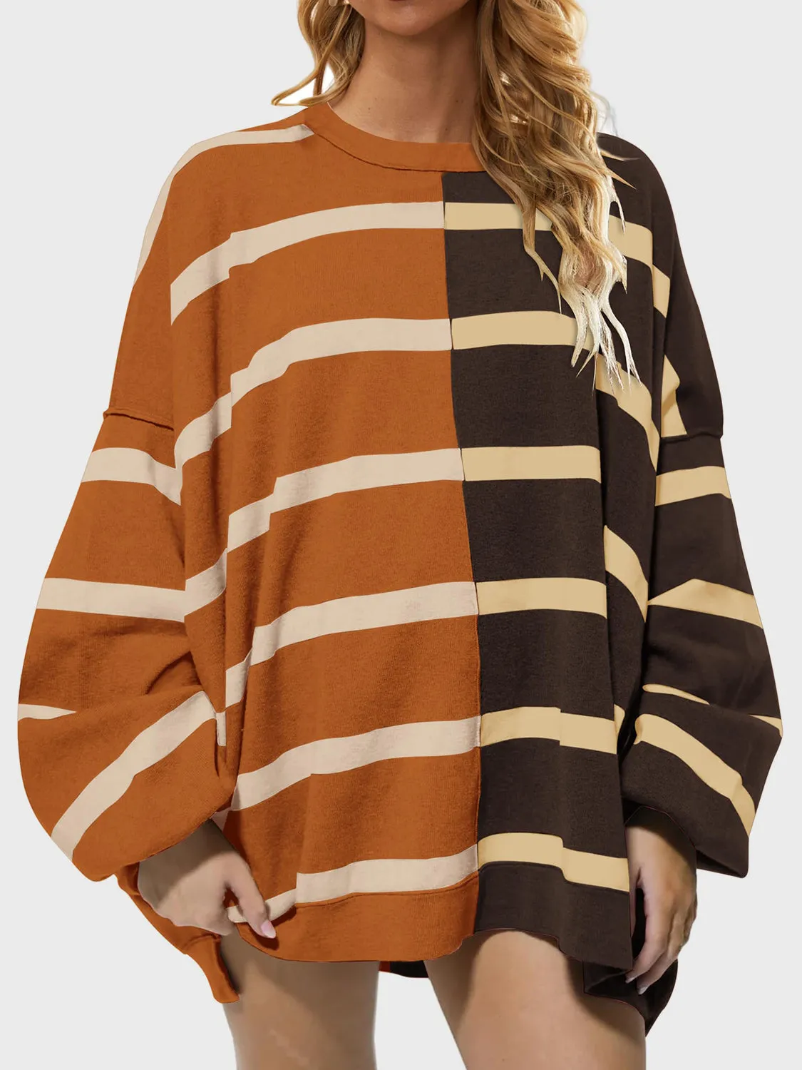Lennon Striped Round Neck Long Sleeve Sweater