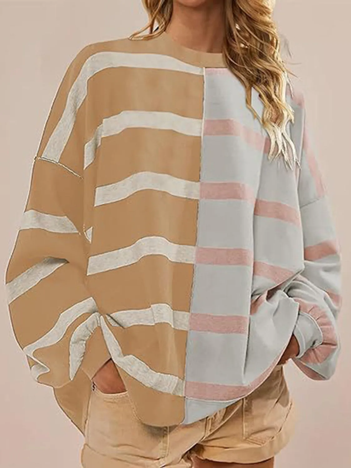 Lennon Striped Round Neck Long Sleeve Sweater
