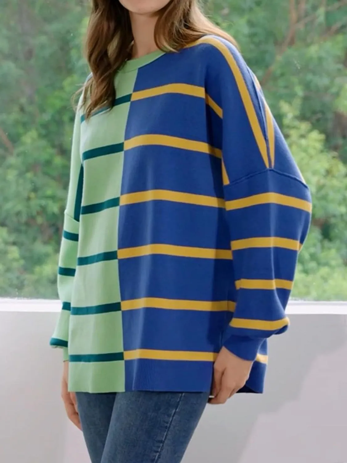 Lennon Striped Round Neck Long Sleeve Sweater