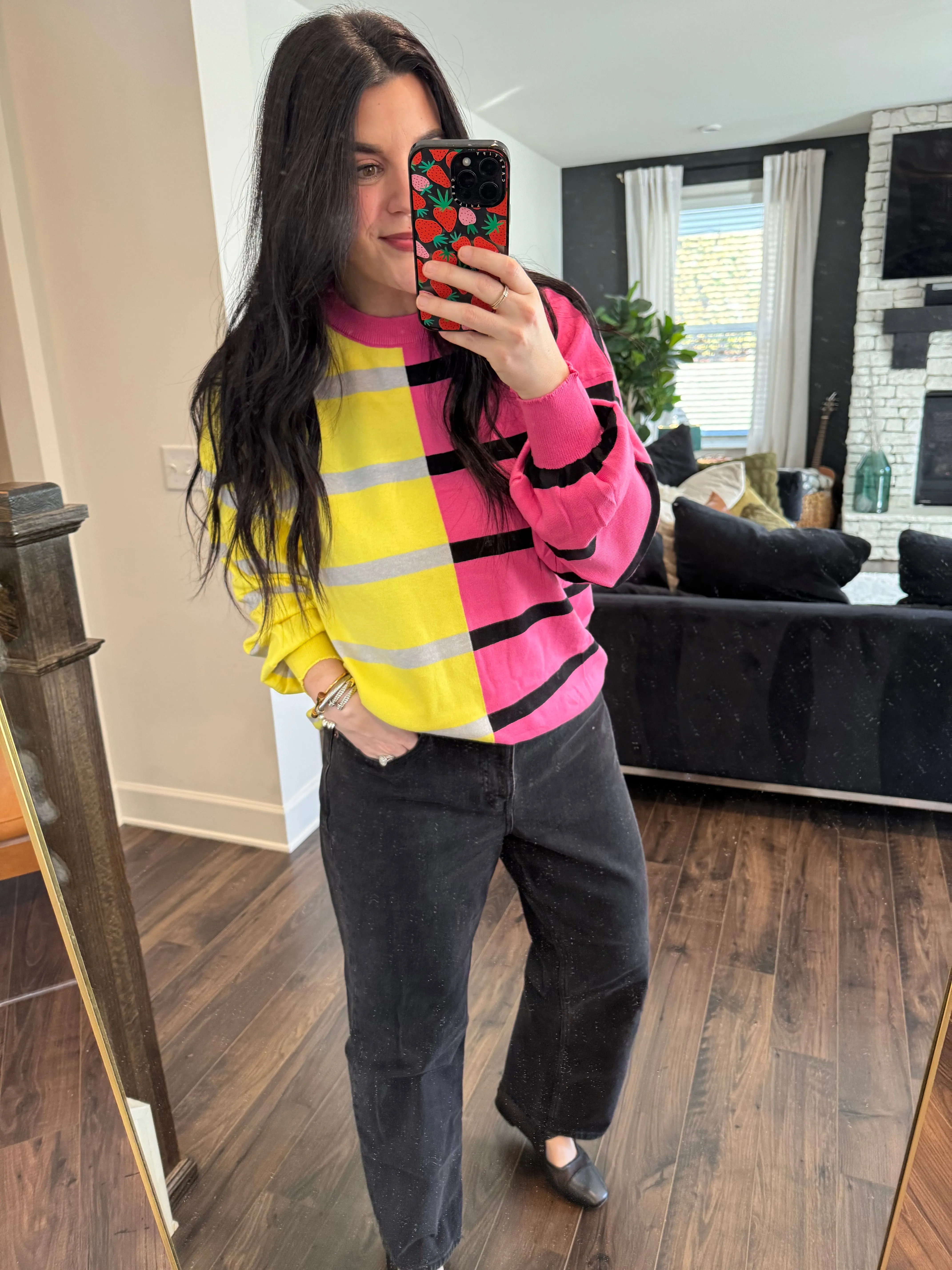 Lennon Striped Round Neck Long Sleeve Sweater