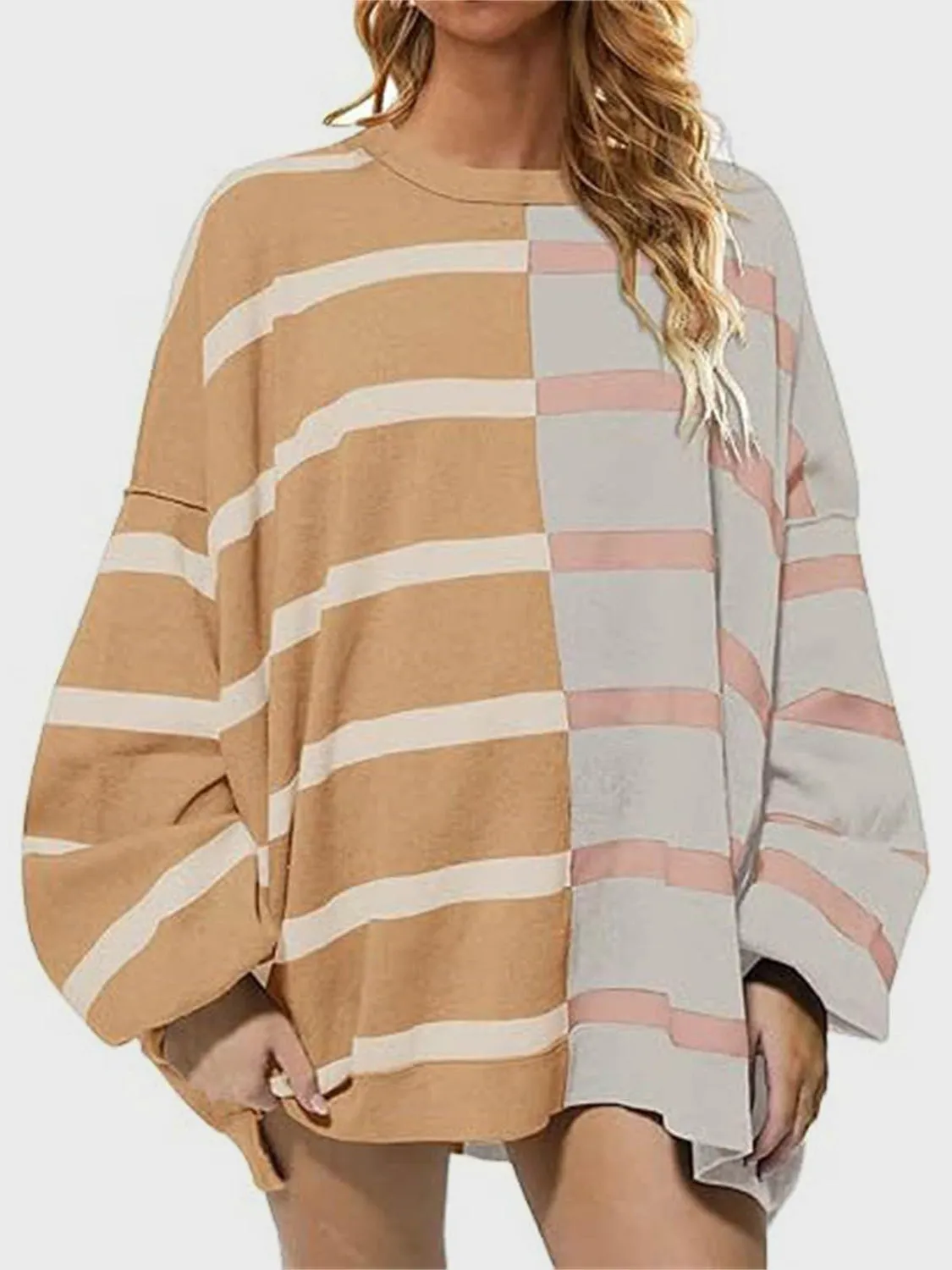 Lennon Striped Round Neck Long Sleeve Sweater