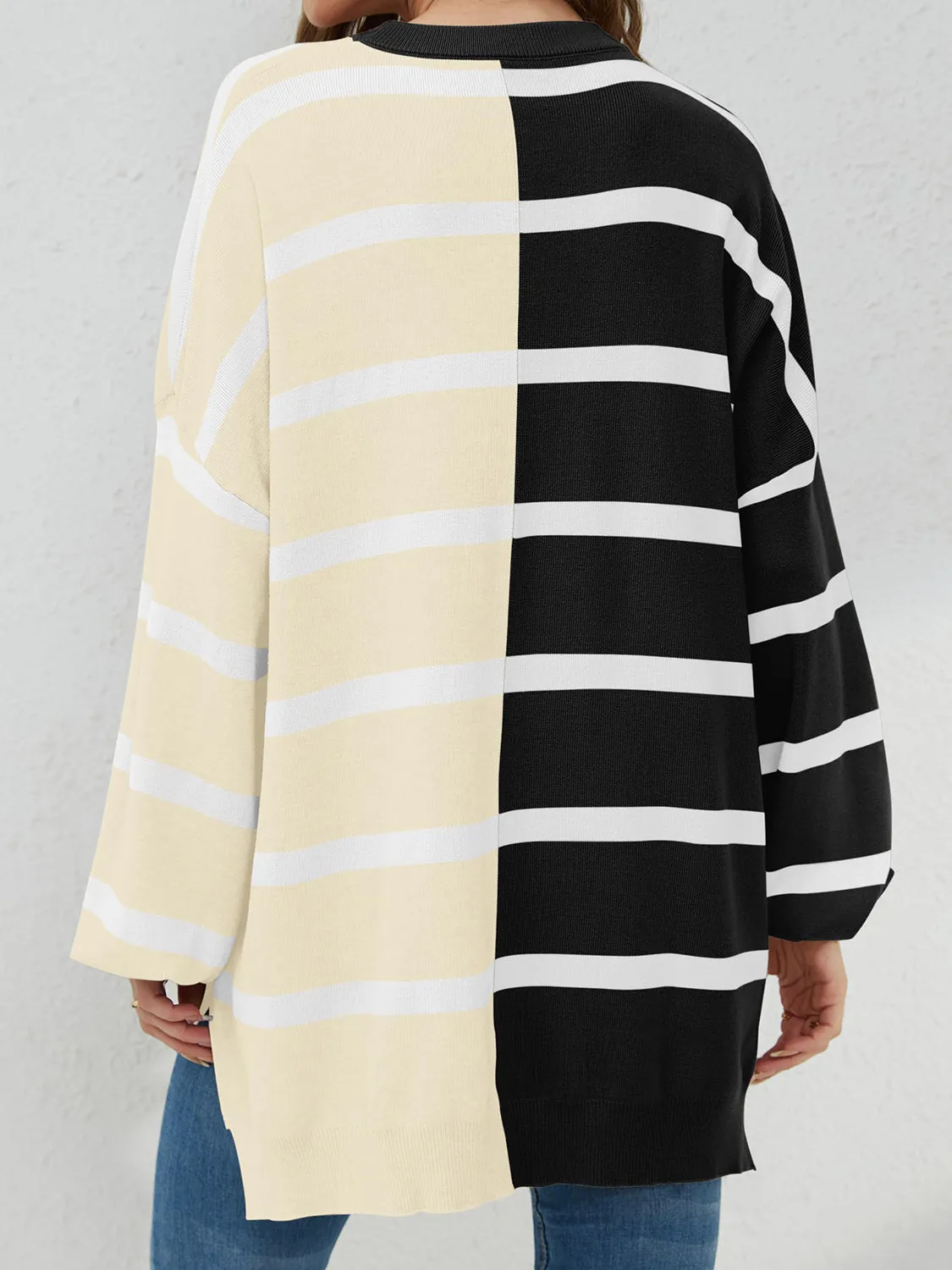 Lennon Striped Round Neck Long Sleeve Sweater