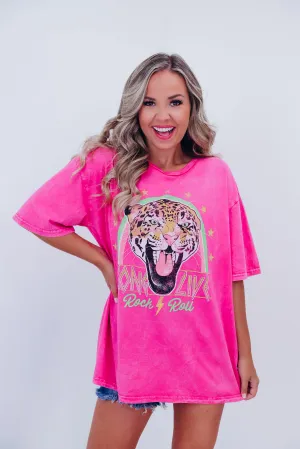Leopard Long Live Rock.... Graphic Tee - Pink