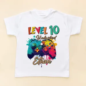 Level 10 Unlocked Colorful Gaming Controller Personalised T Shirt