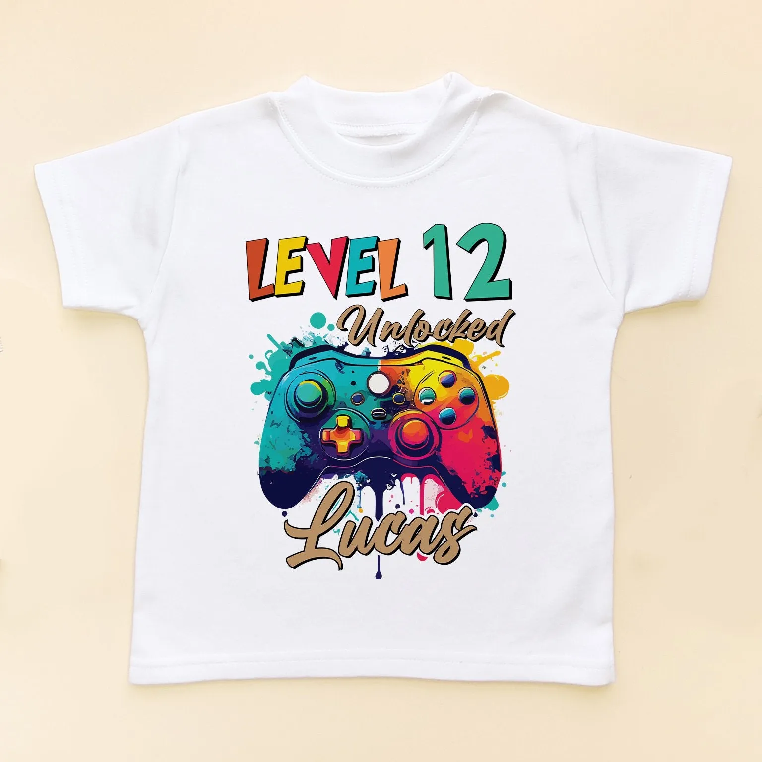 Level 12 Unlocked Colorful Gaming Controller Personalised T Shirt