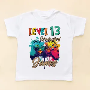 Level 13 Unlocked Colorful Gaming Controller Personalised T Shirt
